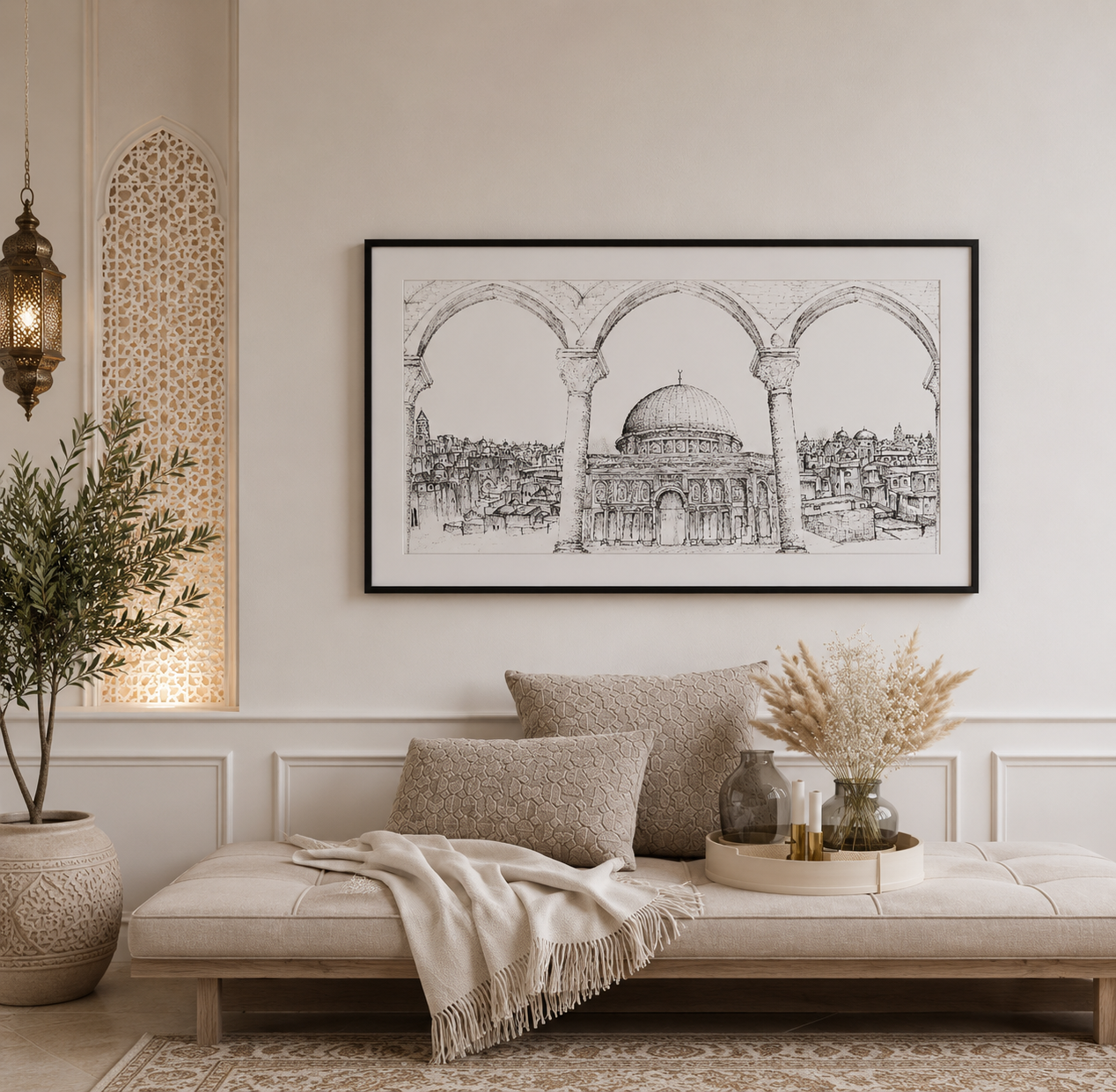 Dome of the Rock and Old City of Jerusalem Print | Islamic Wall Art | Islamic Architecture Artwork