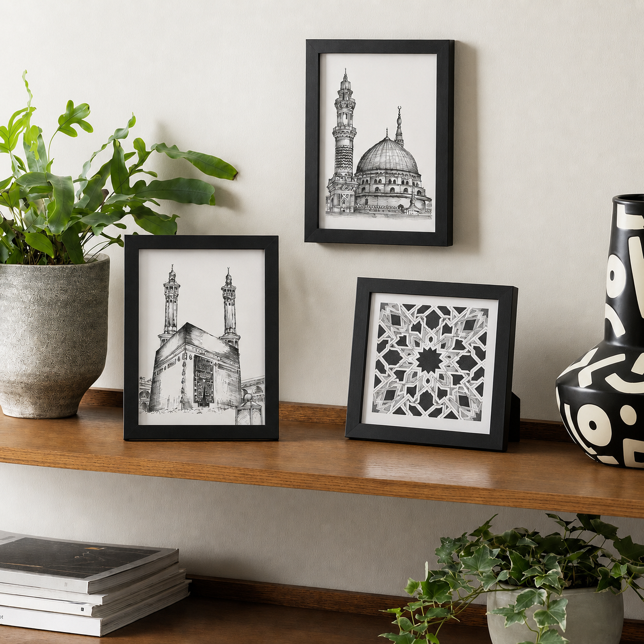 Holy Kaaba Wall Art Print | Hand-Drawn Makkah Islamic Artwork | Muslim Home Décor